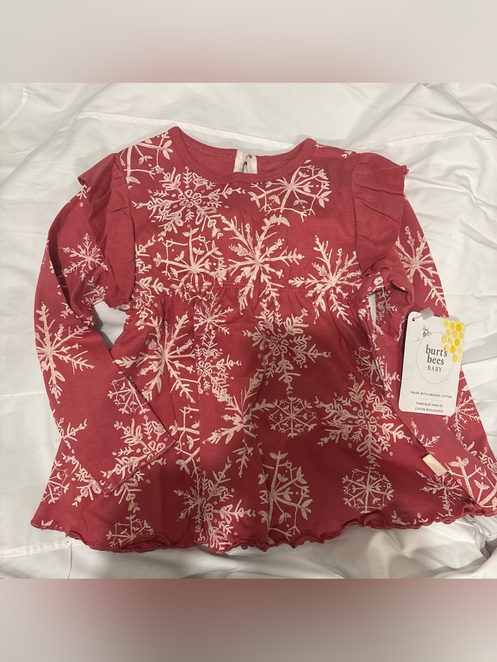 Burt's Bees Baby Red Long Sleeve Snowflake Top